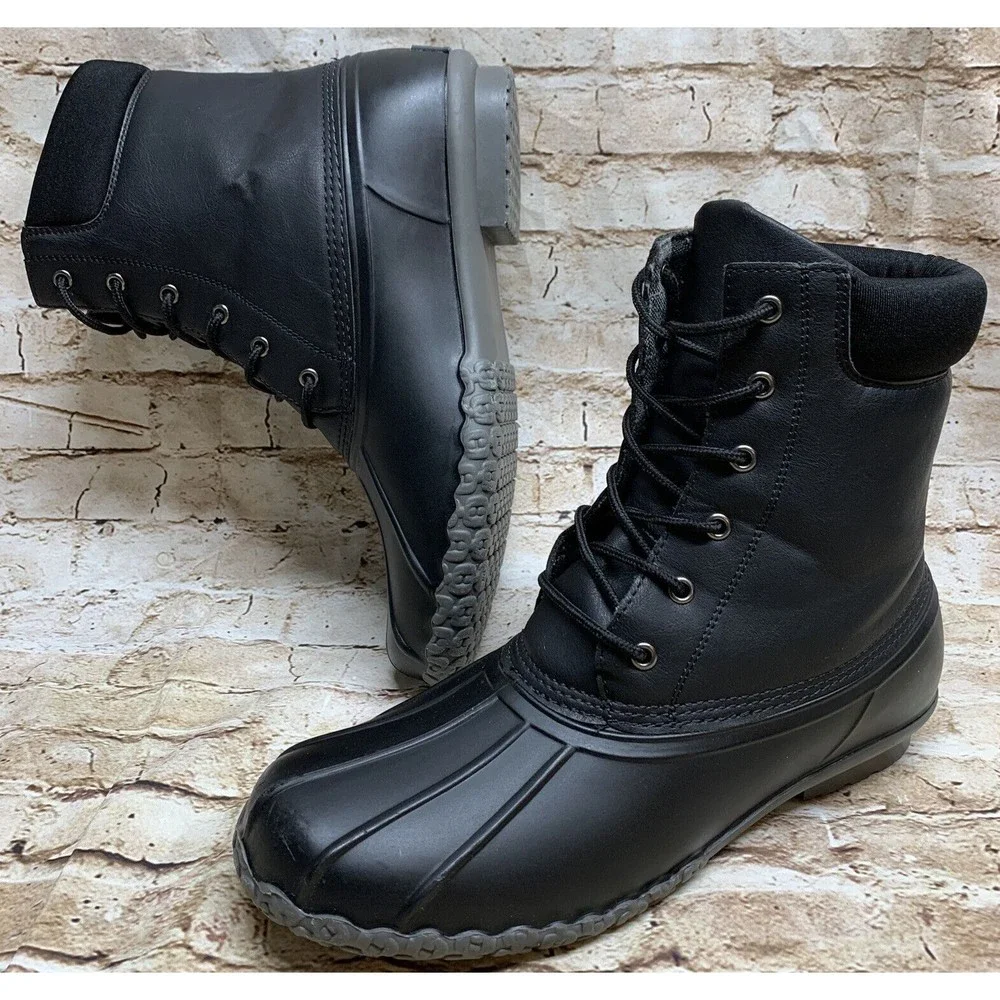 Weatherproof Vintage Men's Adam2 Leather And Man Made Duck Boots. Black Size 12M